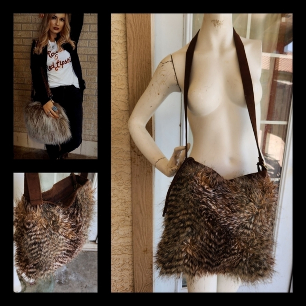 Atenti Haversack Feather Fur Crossbody‎ Bag